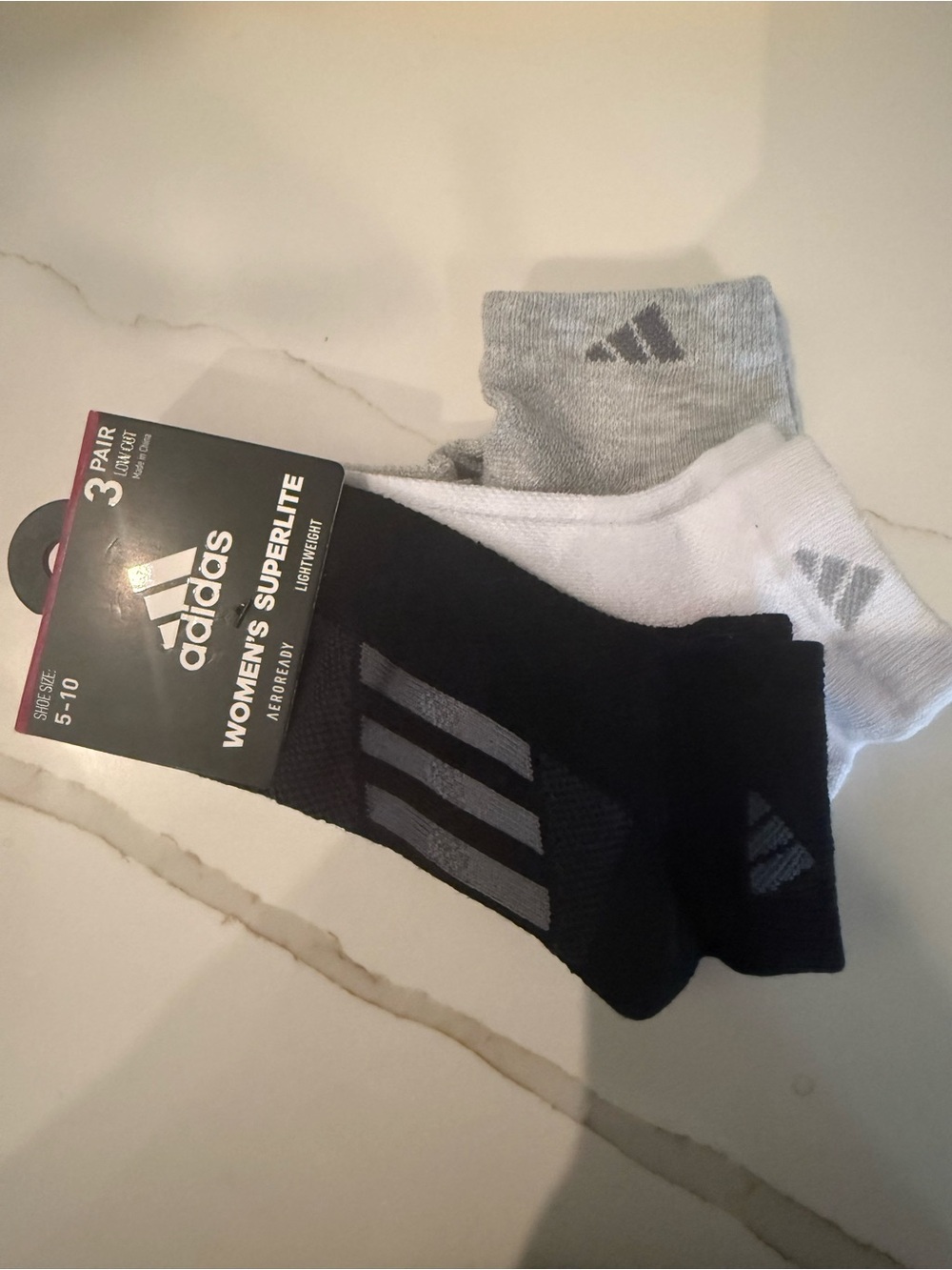 adidas Women's Superlite 3-Pack No-Show Socks - Black, White, Gray